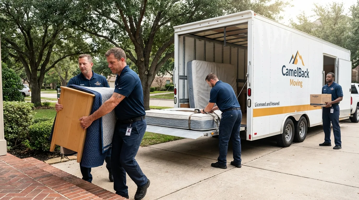 Crew loading residential truck for cross-state move from Newtown, CT