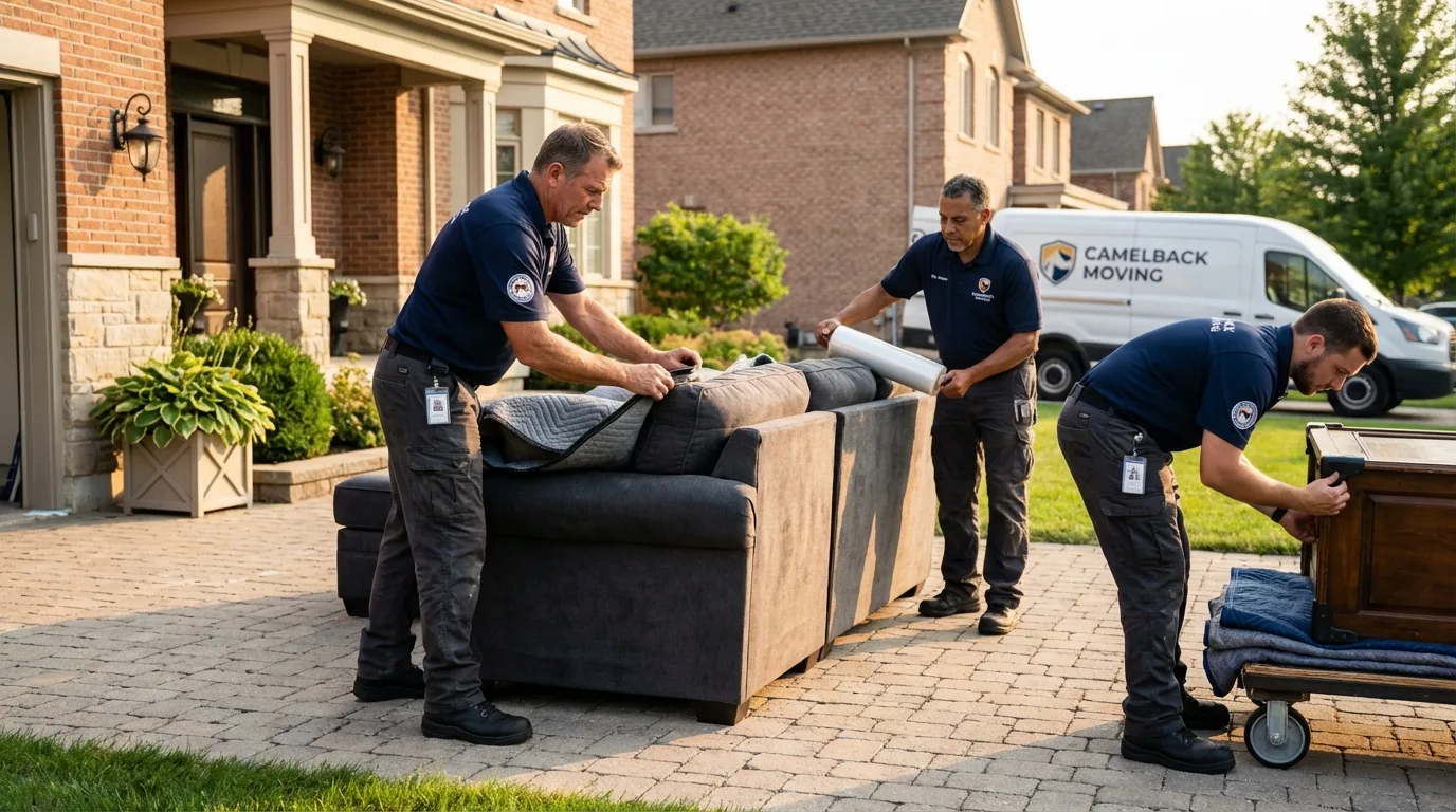 Large estate moving crew wrapping furniture in Newtown, CT